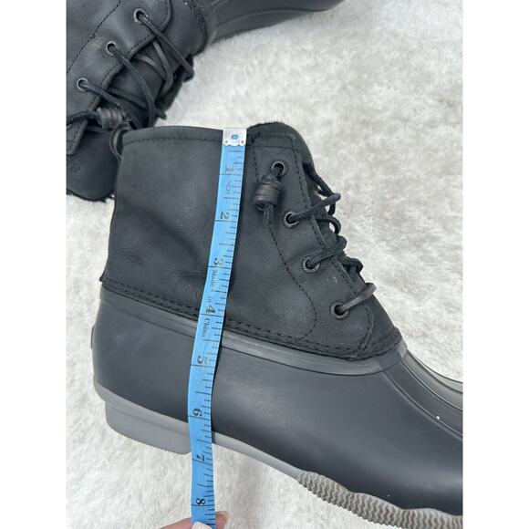 Sperry Boots Womens 10 Saltwater Lace Up Zip Ankle Duck Boot 86423 Black Leather - Picture 4 of 11